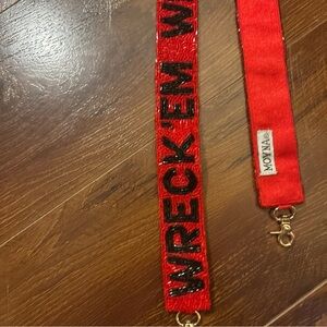 Moyna Texas Tech Beaded Purse Strap with gold hard ware. 48”.